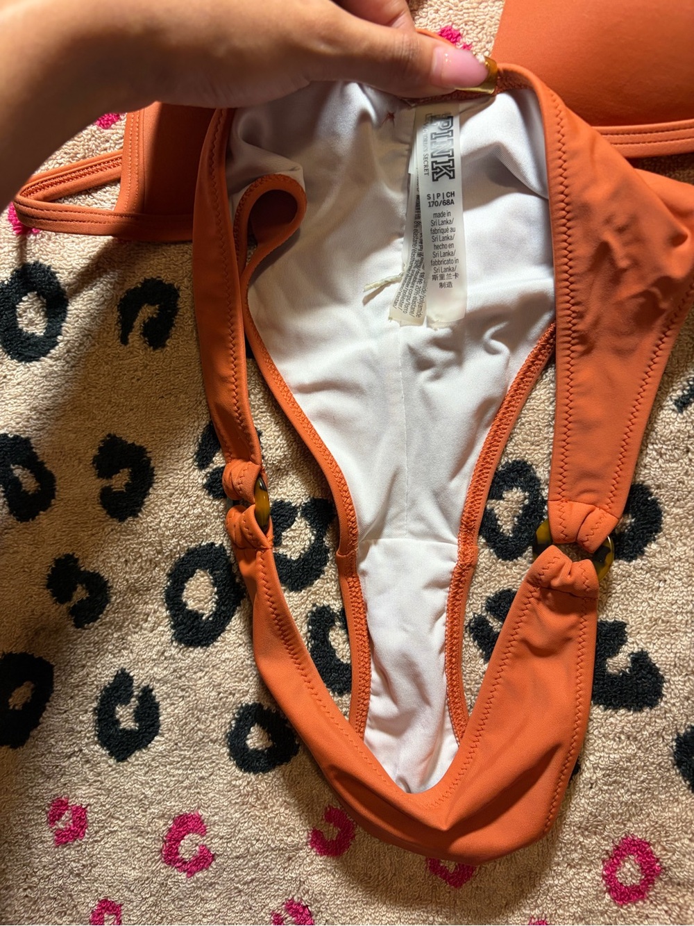 PINK Victoria's Secret Orange One-Piece Bodysuit with Ring Details